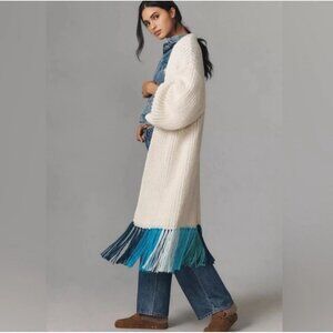 Anthropologie Multicolored Fringed Duster Cardigan Chunky Knit One Size Boho